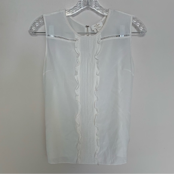 Kate Spade White Pleated Ruffle Silk Sleeveless Blouse 4 - Picture 1 of 10